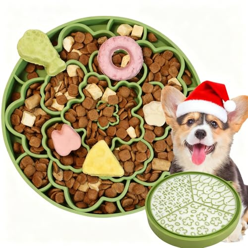 Slow Feeder Dog Bowls, Silicone Puzzle Feeder, Anti-Choking Maze Dog Food Bowl with Non-Slip Suction Cup for Medium & Small Breeds, Fast Eating Prevention, Boredom and Anxiety Reducer (Grass Green)