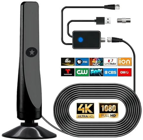 FONCBIEN TV Antenna Indoor, Indoor Aerial for Smart TV with Signal Booster Digital Antenna for Freeview 380+ Miles Range Reception 9.6 FT Aerial Cable 4K 1080P