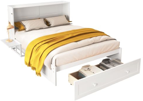 Double Murphy Bed - Space-Saving Folding Bed with Storage Drawer & Shelves - Multifunctional Furniture for Small Spaces