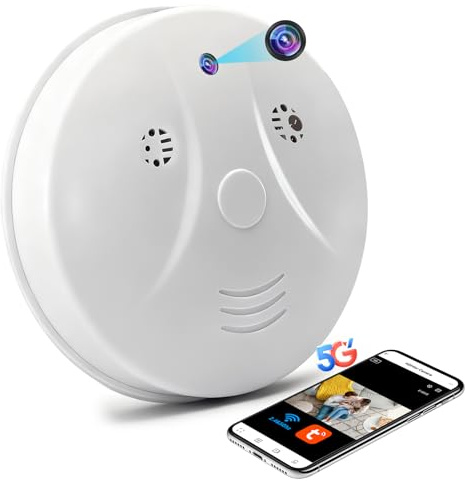 Nisanmoon Caméra Cachée WiFi 2,4 et 5G, Caméra Espion WiFi Détecteur de Fumée, Mini Camera Espion Cachée HD 1080P avec Vision Nocturne et Détection de Mouvement pour la Sécurité Domestique