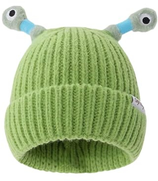 Generisch Eltern-Kind-süße leuchtende Strickmütze, lustige handgefertigte Mütze mit großem, kann gedehnt Werden Mütze Winter (Green, One Size)