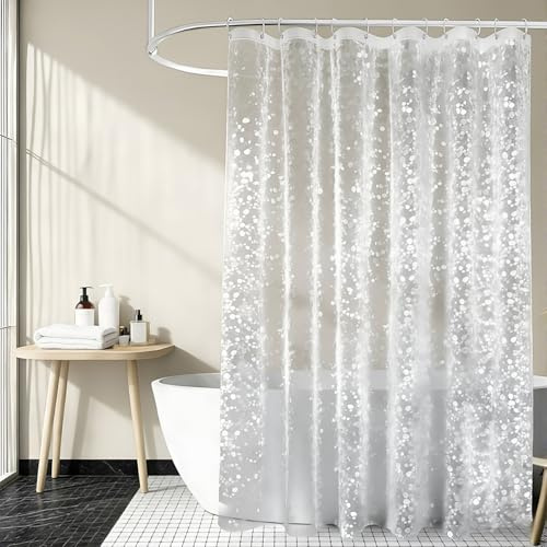 QLK 3D Pebble Shower Curtain, Waterproof PEVA Heavy Duty Bathroom Liner, Clear Mold and Mildew Resistant Bathtub Drapes, Long Washable Plastic Fabric Shower Curtains, Compatible with Hooks