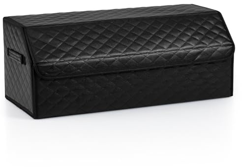 COSTWAY Organizer Bagagliaio Auto, Organizer Baule Auto in Pelle con Coperchio e Divisorio Rimovibile, 51 L, Organizzatore Pieghevole per SUV, Berlina, Campeggio e Casa (Finitura trapuntata)