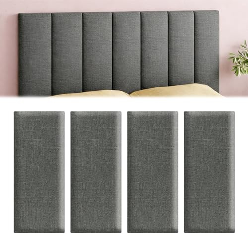 Chingcoo Wandpaneele Gepolsterte, 4 Stück 40x20cm Polsterplatte Selbstklebend,Deko-Wandpaneele Wandkissen Wandpolster Wanddekoration für Schlafzimmer, Kinderzimmer, Büro, Diele (Dunkelgrau)