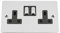 Wall Double Plug Socket 2 Gang 13A -Polished Chrome -Flat -Black Insert -Metal Rocker Switch