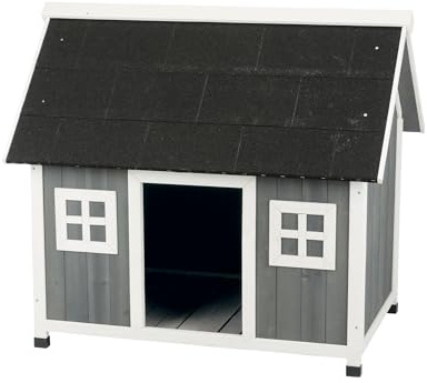 Trixie Natura Barn Style Dog House – Outdoor Wooden Shelter for Small to Medium-Sized Dogs - Weatherproof Sealer, Peaked Roof, and Adjustable Legs – 41 x 27.75 x 36 in