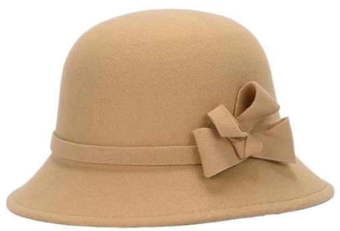 Tobe-U Seau de Couleur Unie Cloche avec Chapeau Melon Fedora Floppy Derby Vintage Chapeau Artificiel en Feutre pour Femmes