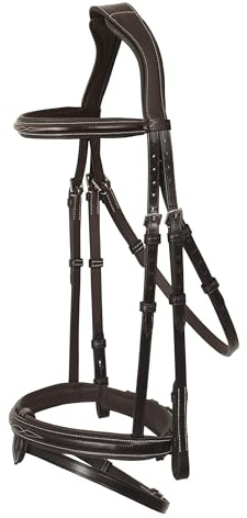 Exion Mors de saut anatomique pour chevaux avec muserolle amovible et rênes en caoutchouc – Cuir tanné végétal de qualité supérieure, boucles SS, monocouronne rembourrée, coutures de designer