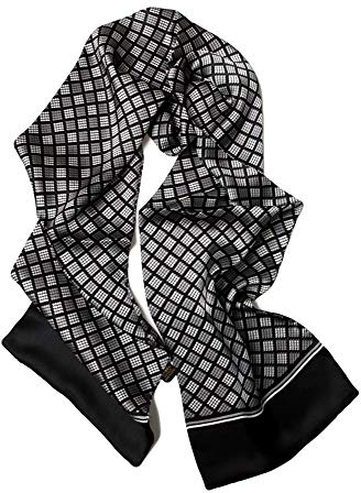 UK_Stone Bufanda de seda 100 % pura para hombre, diseño vintage de lunares, doble capa, para caballeros, Patrón de pata de gallo a cuadros negro y gris, Taille unique
