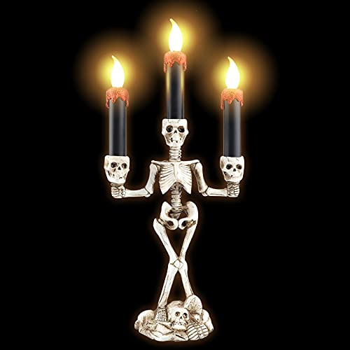 Bougies Halloween Candélabre, Support de Chandelier de Crâne Squelette LED pour la Fête d'Halloween