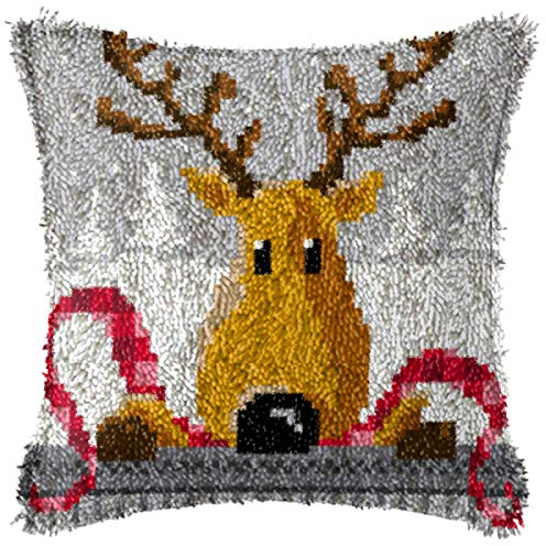 Rasthaken Komplettes Kissenhüllen-Set - Rasthaken-Set Weihnachten Rentier Rasthaken Kissenhülle Kissenherstellung Bastelset, Mit Rasthaken, Werkzeug Und Garn Kreatives Geschenk Für Erwachsene Und