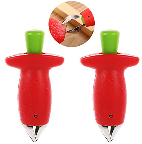 2 Pack Magic Strawberry Huller Strawberry Huller Stem and Leaf Remover Stainless Steel Fruit Vegetable Top Stem Corer Pit Remover Great for Baking and Jam Making Kitchen Gadgets