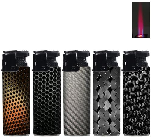 5X Sturmfeuerzeug Turboflamme Turbofeuerzeug Top Motive Turbo Flamme Feuerzeug mit Schutzkappe absolut windfest Gasfeuerzeug nachfüllbar (Metal Plates)