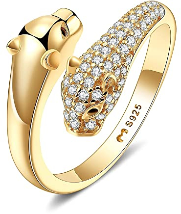 Anillo de Plata de Ley con Forma de Pantera Brillante para Mujer - Acabado Plateado o Dorado - Joyería Ideal para Parejas, Regalo para Madres, Amigas