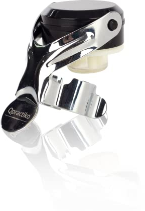 Qpractiko | Tappo per bottiglia vino, acciaio inossidabile, sughero siliconico | Chiusura ermetica, leva intuitiva, adattabile | Conserva effervescenza e sapori