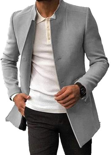 YAODAMAI Blazer Casual Giovanile da Uomo Cappotto in Tweed Slim Tinta Unita