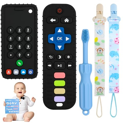 Tarana Baby Beißspielzeug,Baby Fernbedienung Beißring,Zahnen Beißringe Spielzeug für Babys 0-36 Monate,Kinderzahnbürste Zahnungshilfe, Beißspielzeug aus Silikon BPA-frei, 3 Stück