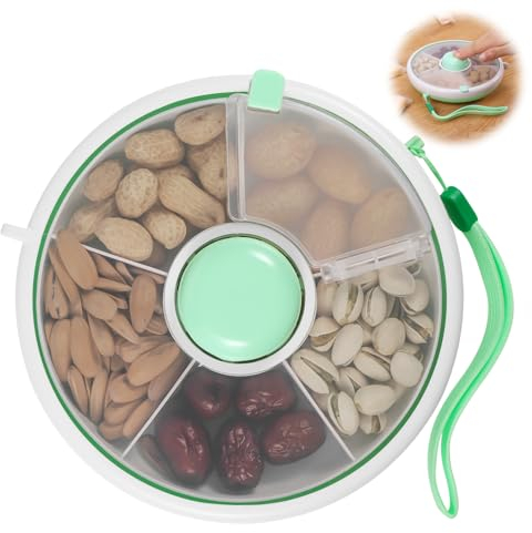 Hejo Snack Spinner, Runde Snackbox Kinder, Rotierender Snack Organizer mit Deckel, Tragbare Snackteller mit Fächern, Snackbehälter für Outdoor, Familien, Party (Grün)