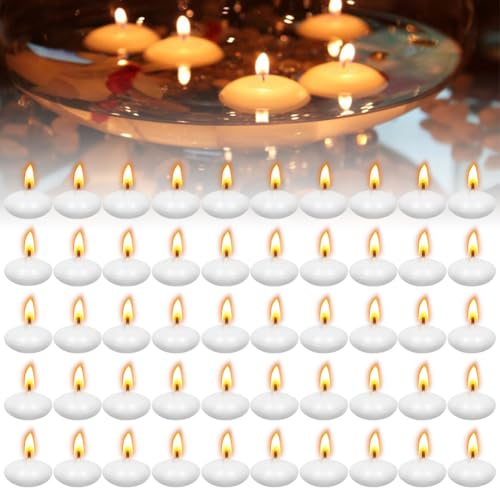 50 Stück Schwimmkerzen,Schwimmkerzen Weiss,Wasserkerzen Unparfümierte,Schwimmende Kerzen,für Weihnachten,Hochzeiten,Valentinstagsessen,Partys und Pool-Center-Dekorationen Floating Candles