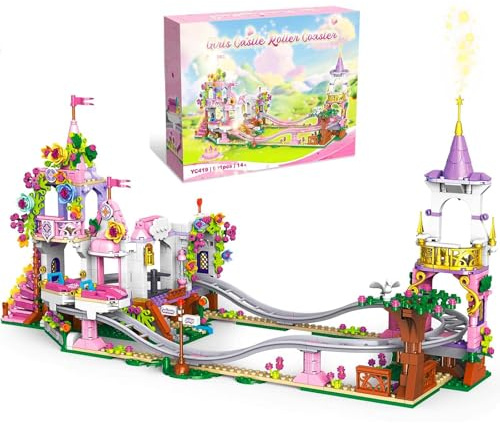TOY PLAYER Achterbahn Bausteine Set, 991PCS Prinzessinnen Schloss Achterbahn Bauspielzeug Klemmbausteine Building Block, Kompatibel mit Lego, STEM kreatives Vergnügungspark Bausteinset für Teenager