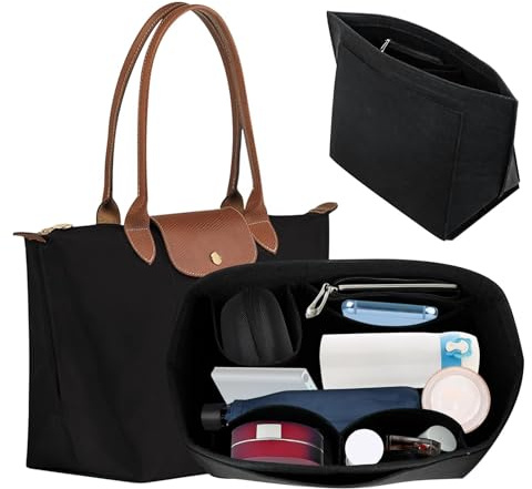 gexuamz Organisateur de Longchamp Sac à Manches Longues, Organiseur de Sacs à Main Pour Femmes, Organiseur de sac à Main en Feutre, pour les Sacs à Main et de Transport (Noir, L)