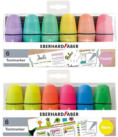 EBERHARD FABER 599040 - Mini Textmarker Set, 12 Marker in Neon- und Pastellfarben mit Keilspitze