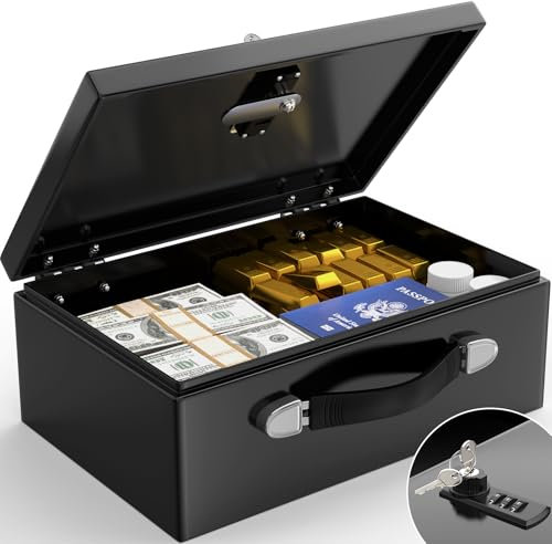 Mejasg Portable Document Box Fireproof Box with Digital Code and Key 18L Home Safe with Handle Fire Resistant Waterproof Cash Medicine A4