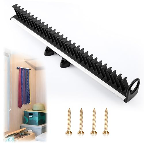 Maxdot Sliding Tie Racks 28 Tie Hanger Pull-Out Belt Rack Scarf Belt Storage Display Rail for Wardrobe Home Gift Retail Store Organizer for Side Mount(18.1 x 3.4 Inch)