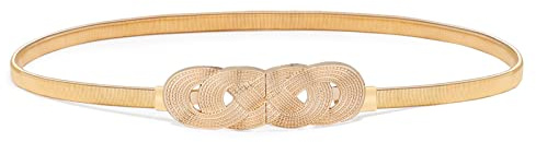 LEACOOLKEY Donne Metallo Cintura sottile per abito Oro Cintura elastica in vita sottile Cintura per abito elastica