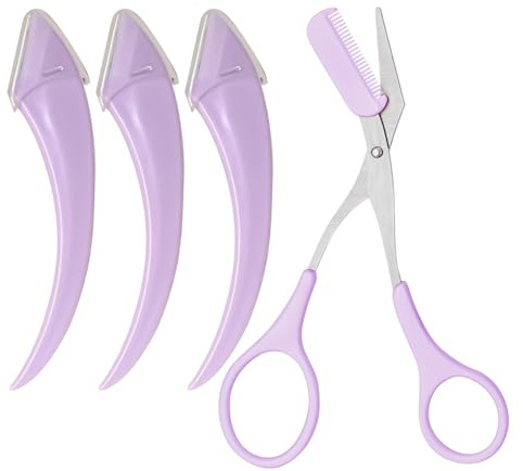 Ciseaux à Sourcils avec Peigne,Kit de Modelage Anti-Dérapant 4 Pièces - Outil de Toilettage pour le Voyage la Salle de Bain la Maison le Spa et le Maquillage Quotidien