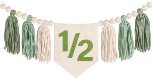 Birthday Boy Half Birthday Decorations High Chair Banner, 6 Month Tassel Wood Bead Highchair Garland Blue (Half Green B)