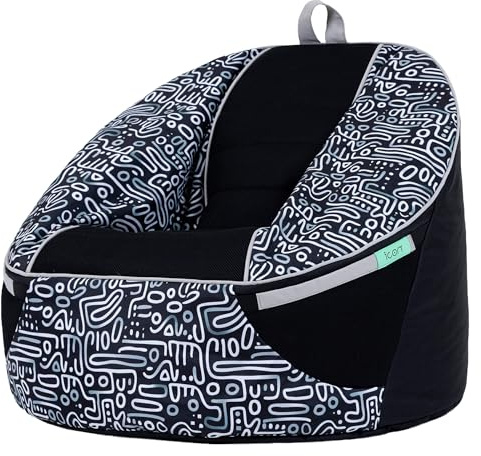 icon Alpha Kids Bean Bag, Mono Doodle Print, Gaming Chair for Kids, Bean Bag with Filling Included for Girls and Boys, Beanbags for Children, Gamer Gifts, Gaming Room, Bedroom Accessories