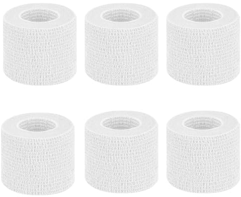 BUTBU Självhäftande förband 6 rullar, 5 cm x 4,5 m plåster förbandsmaterial, elastiskt band bandage fixeringstejp för sport, handled vetewrap katt hund häst, damm, fett (vit)