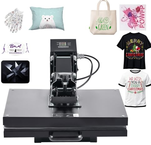 CREWORKS 40 x 50 cm överföringspress 2 000 W varmpress med dubbeldisplay, industriell värmepress för t-shirts gör-det-själv-sublimering, stort tryckområde och automatisk avstängning, svart