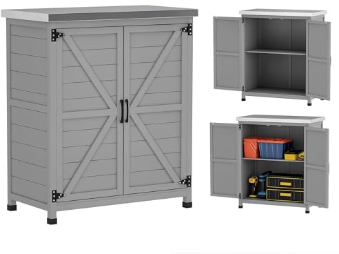 Outsunny Armoire de Jardin en Bois Extérieur Double Porte 79x43x92cm Gris