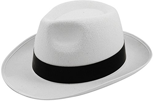 B Al-Capone-Gangster-Hut, aus Filz, Weiß oder Schwarz, Michael-Jackson-Stil, Weiß
