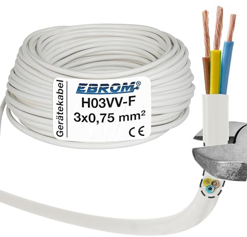 Tubo flessibile H03VV-F 3G0,75 mm2-3 x 0,75 mm2 - bianco - 10 m, 25 m, 50 m o 100 metri