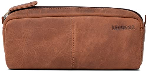 LEABAGS Leder Federmäppchen I Große Echtleder Federmappe I Federtasche für Beruf Uni Schule I Schlampermäppchen I Stiftetui I Stiftmappe I Ledermäppchen I Nature Hellbraun