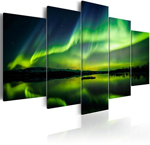 murando - Wandbilder XXL Polarlicht 200x100 cm - Vlies Leinwandbild 5 Teilig Kunstdruck modern Wandbilder XXL Wanddekoration Design Wand Bild - Nordlicht Island Nacht c-B-0290-b-o