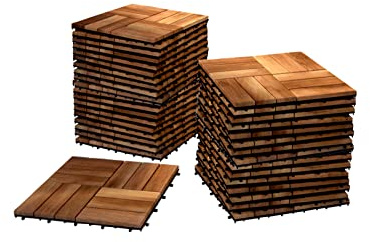 SAM Holzfliese 02, Akazienholz massiv + geölt, 99 Fliesen für 9 m², 30x30 cm, Bodenbelag mit Drainage, Balkonfliesen/Terrassenfliesen/Klickfliesen