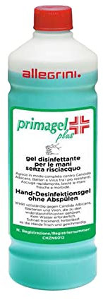 ALLEGRINI MY BENEFIT Primagel Plus, Gel Disinfettante per le Mani, Garantisce la Disinfezione Contro Virus e Batteri, Dermatologicamente Testato, Flacone 1 Litro
