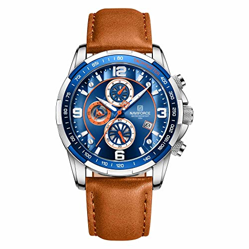 Naviforce Sportuhren für Herren, analog, Quarz, Chronograph, Lederarmband