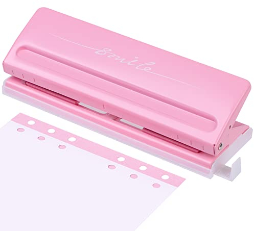 Cucitrice a Pinza, Mini Perforatore 6 Fori, Buca Fogli Distanze Regolabili Bucatrice, Perforatore Scomparti per A4 A5 A6 B7 Fora Fino a 6 Fogli (rosa)