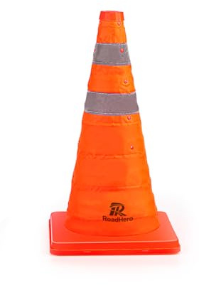 RoadHero Traffic Safety Folding Cone 18 Inch Multifunctional Pop Up Cone with Reflective Neck for Road Safety, Orange Cone for Driving Training