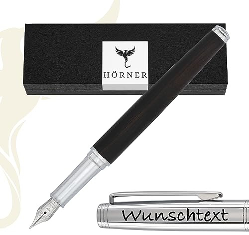 Hörner Legno - Hochwertiger Füllfederhalter Ebenholz mit Gravur inkl. Konverter I Premium Geschenkbox I Luxus Design I Edel Feder „Made in Germany“ I Attraktiver Stift für Herren und Damen