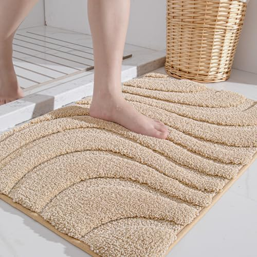 DEXI Badteppich rutschfest 60 x 110cm, weicher Mikrofasern Badematte, Wasserabsorbierende Badezimmerteppich, Maschinenwaschbar Badvorleger für Badewanne, Dusche und Badezimmer - Beige