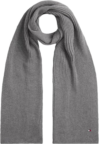 Tommy Hilfiger Herren Schal Flag Pima Cotton Cash aus Rippstrick, Grau (Mid Grey Heather), Einheitsgröße