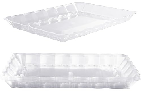 MATANA 18 Large Rectangular Clear Serving Platters, Food Party Trays - 32cm x 24cm - Buffets, Weddings, Birthdays, Christmas, Parties - Sturdy & Reusable