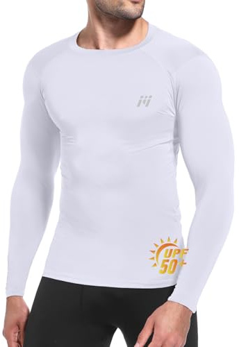 MEETWEE Men UPF50+ Rash Guard Vest Long Sleeve, Compression Shirt Base Skin Layer UV Top Swim Shirt Sun Protection Watersport Surfing Fishing White