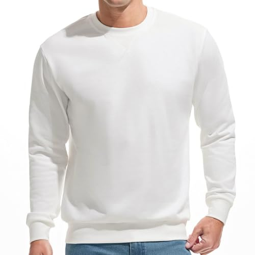 VEIISAR Herrtröja med rund hals herr baströja långärmade tröjor fritid sport tröja, 616 vit, XL